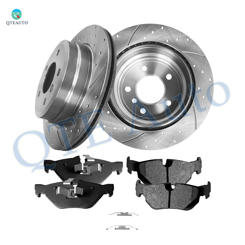 Set of 6 Rear 300mm Drilled Slotted Brake Disc Rotors-Ceramic Brake Pad Kit For 2009-2013 BMW 328I Xdrive