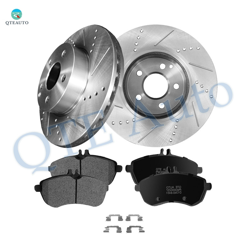 Set of 6 Front 295mm Drilled Slotted Brake Disc Rotors-Ceramic Brake Pad Kit For 2012-2015 Mercedes-Benz SLK250