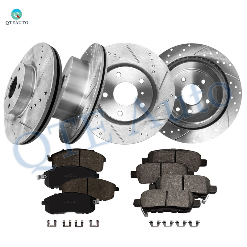 Set of 12 Front 295.5mm-Rear 292mm Drilled Slotted Brake Disc Rotors-Ceramic Brake Pad Kit For 2003-2005 Infiniti G35