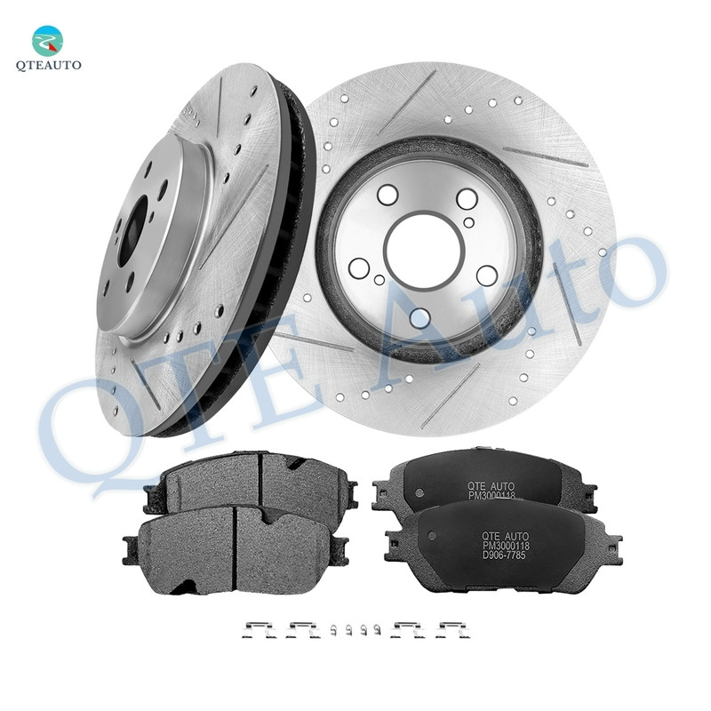 Set of 6 Front 296mm Drilled Slotted Brake Disc Rotors-Ceramic Brake Pad Kit For 2002 2003 Lexus ES300