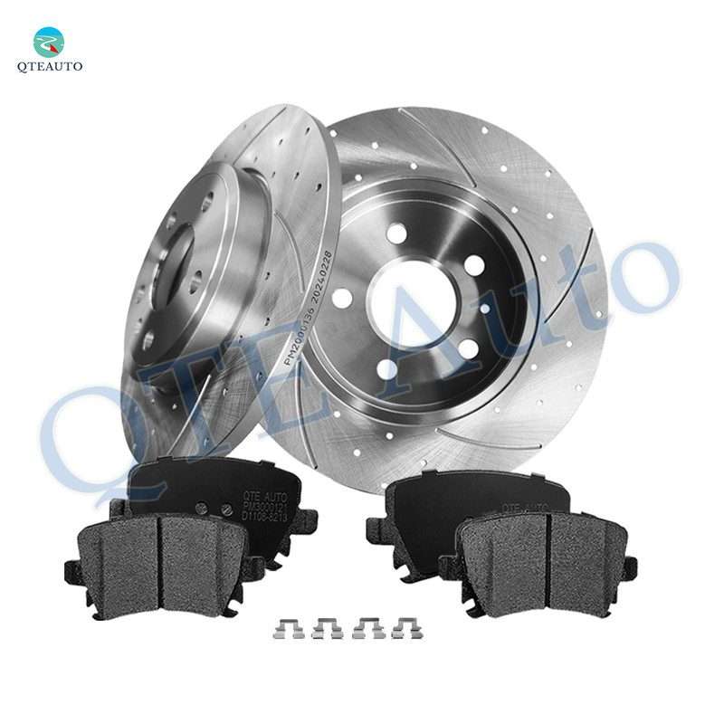 Set of 6 Rear 288mm Drilled Slotted Brake Disc Rotors-Ceramic Brake Pad Kit For 2005-2009 Audi A4 Quattro