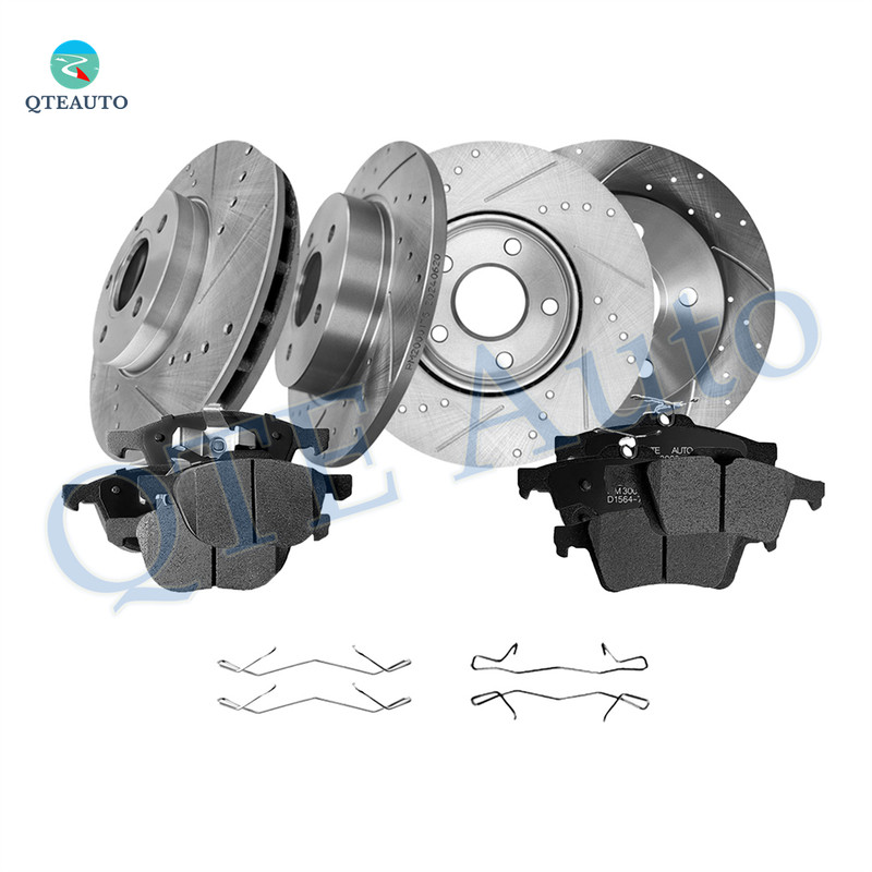 Set of 12 Front 278mm-Rear 271mm Drilled Slotted Brake Disc Rotors-D1230 7947 Ceramic Brake Pad Kit For 2012-2018 Ford Focus