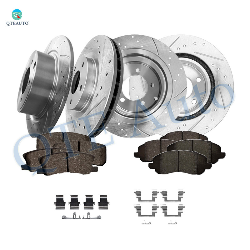 Set of 12 Front 294mm-Rear 302mm Drilled Slotted Brake Disc Rotors-Ceramic Brake Pad Kit For 2011 2012 Chrysler 200