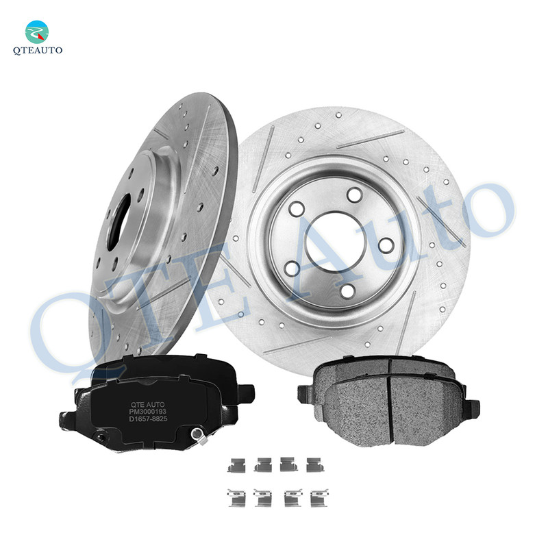Set of 6 Rear 328mm Drilled Slotted Brake Disc Rotors-Ceramic Brake Pad Kit For 2015 2016 Chrysler Town & Country