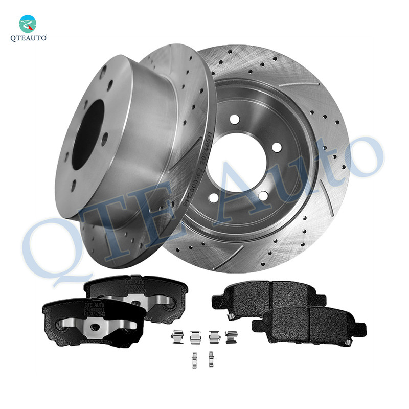 Set of 6 Rear 262mm Drilled Slotted Brake Disc Rotors-Rear D1037 7940 Ceramic Brake Pad kit For 2011-2014 Chrysler 200