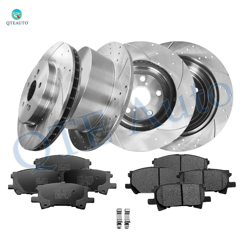 Set of 12 Front 319mm-Rear 288mm Drilled Slotted Brake Disc Rotors-Ceramic Brake Pad kit For 2006 2007 Toyota Highlander