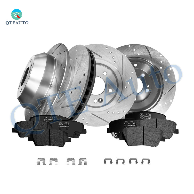 Set of 12 Front 320mm-Rear 302mm Drilled Slotted Brake Disc Rotors-Ceramic Brake Pad Kit For 2013-2016 Hyundai Santa FE Sport