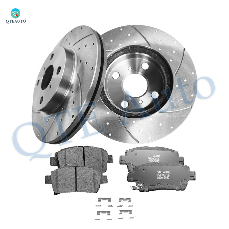 Set of 6 Front 255mm Drilled Slotted Brake Disc Rotors-D990 7695 Ceramic Brake Pad Kit For 2004 Scion XA