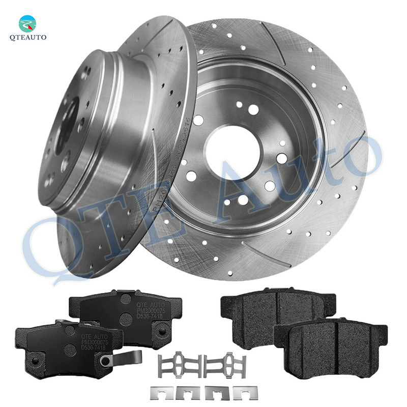 Set of 6 Rear 282mm Drilled Slotted Brake Disc Rotors-Rear D536 7418 Ceramic Brake Pad kit For 2002-2004 Honda CR-V