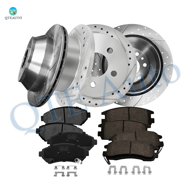 Set of 12 Front 303mm-Rear 278mm Drilled Slotted Brake Disc Rotors-Ceramic Brake Pad Kit For 2001-2005 Chevrolet Impala