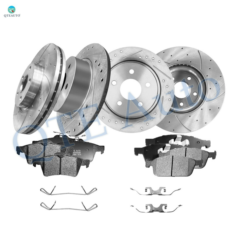 Set of 12 Front 320mm-Rear 280mm Drilled Slotted Brake Disc Rotors-Ceramic Brake Pad Kit For 2013-2016 Ford Escape