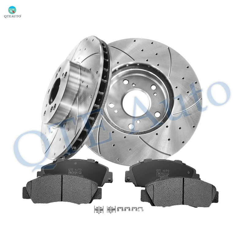 Set of 6 Front 282mm Drilled Slotted Brake Disc Rotors-Ceramic Brake Pad Kit For 1998-2002 Honda Accord