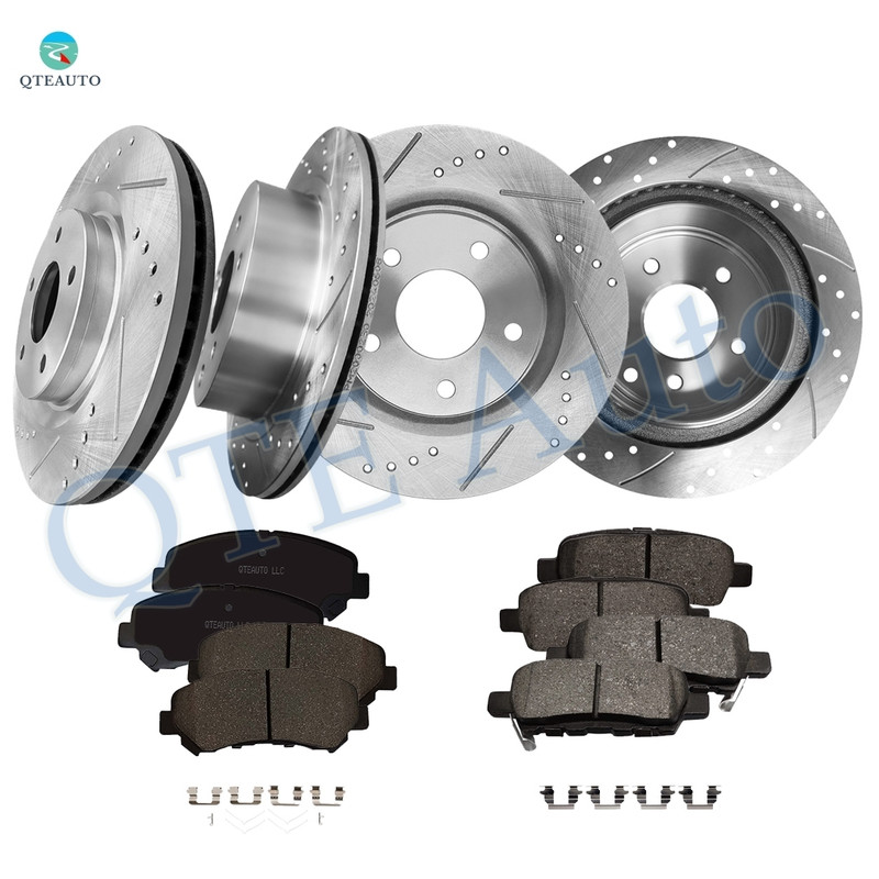 Set of 12 Front 296mm-Rear 292mm Drilled Slotted Brake Disc Rotors-Ceramic Brake Pad Kit For 2014 2015 Nissan Rogue Select