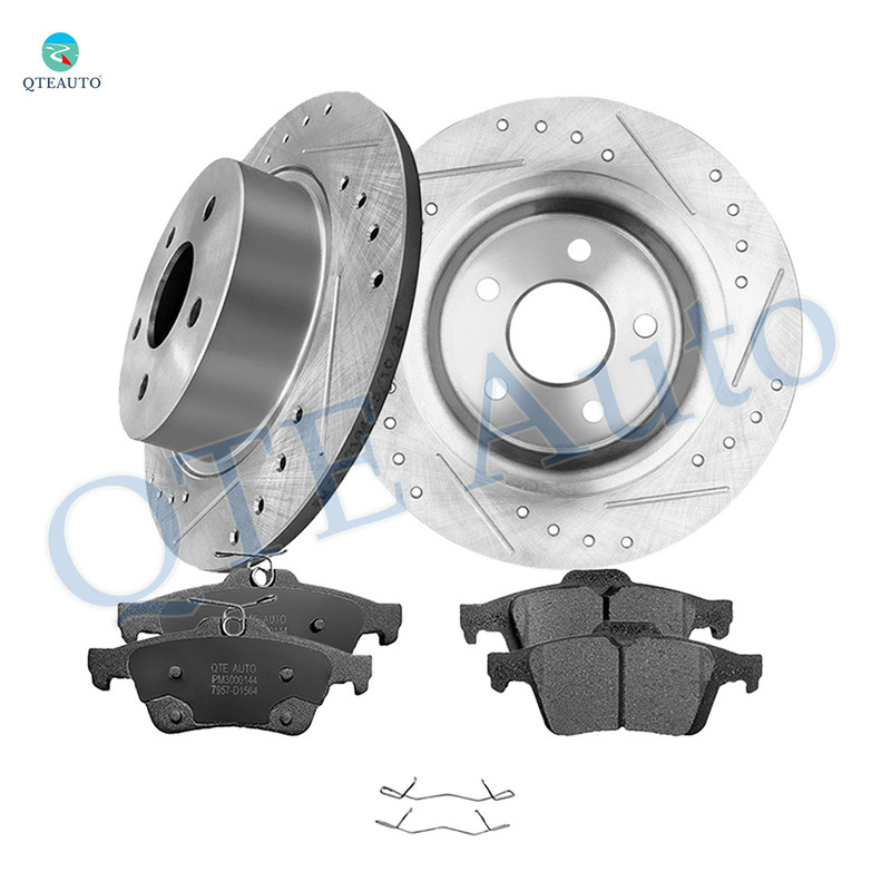 Set of 6 Rear 280mm Drilled Slotted Brake Disc Rotors-D1564 7957 Ceramic Brake Pad Kit For 2013-2018 Ford C-MAX
