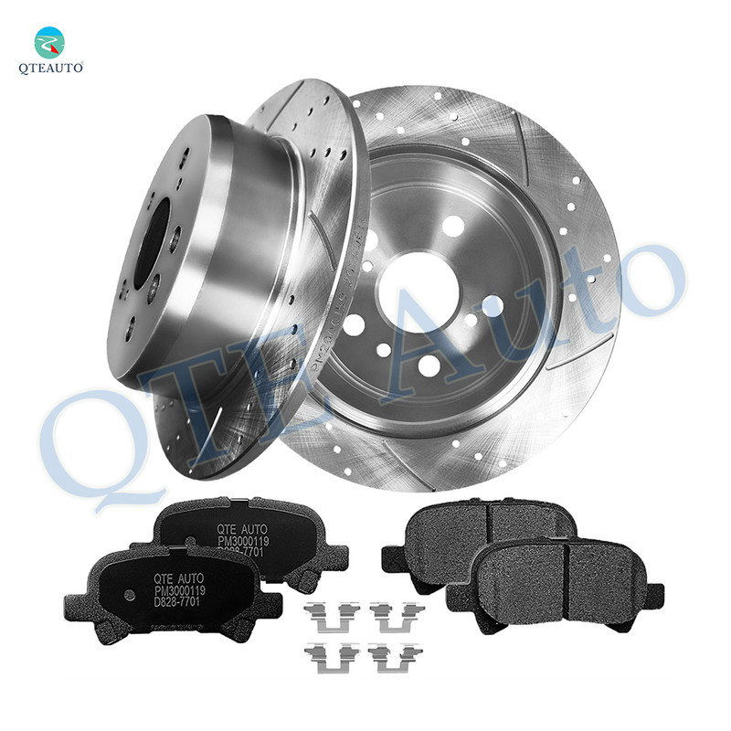 Set of 6 Rear 269mm Drilled Slotted Brake Disc Rotors-Rear D828 7701 Ceramic Brake Pad kit For 2002-2006 Toyota Camry