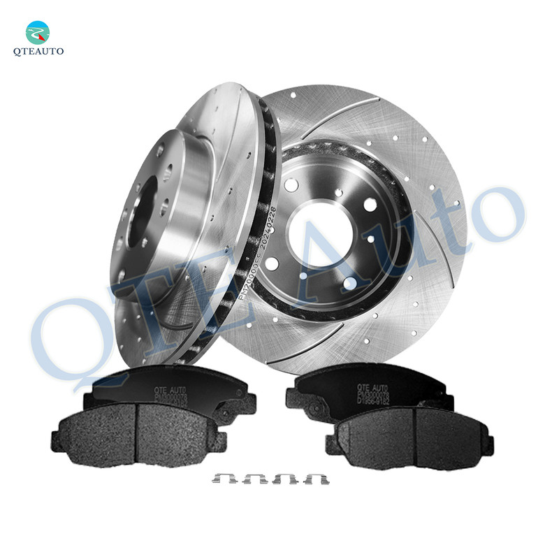 Set of 6 Front 260mm Drilled Slotted Brake Disc Rotors-Ceramic Brake Pad Kit For 1998-2002 Honda Accord