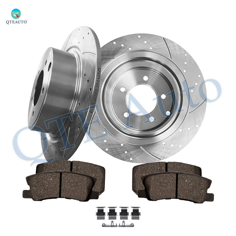 Set of 6 Rear 302mm Drilled Slotted Brake Disc Rotors-Ceramic Brake Pad Kit For 2007-2010 Jeep Patriot
