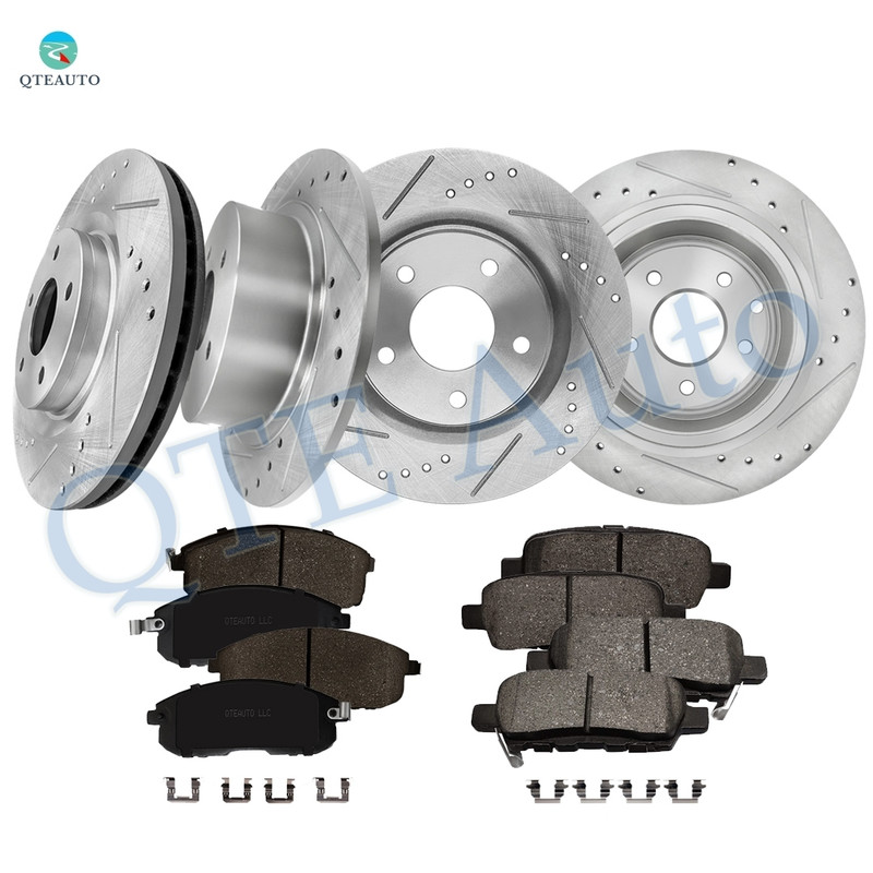 Set of 12 Front 296mm-Rear 291.5mm Drilled Slotted Brake Disc Rotors-Ceramic Brake Pad Kit For 2007-2012 Nissan Sentra