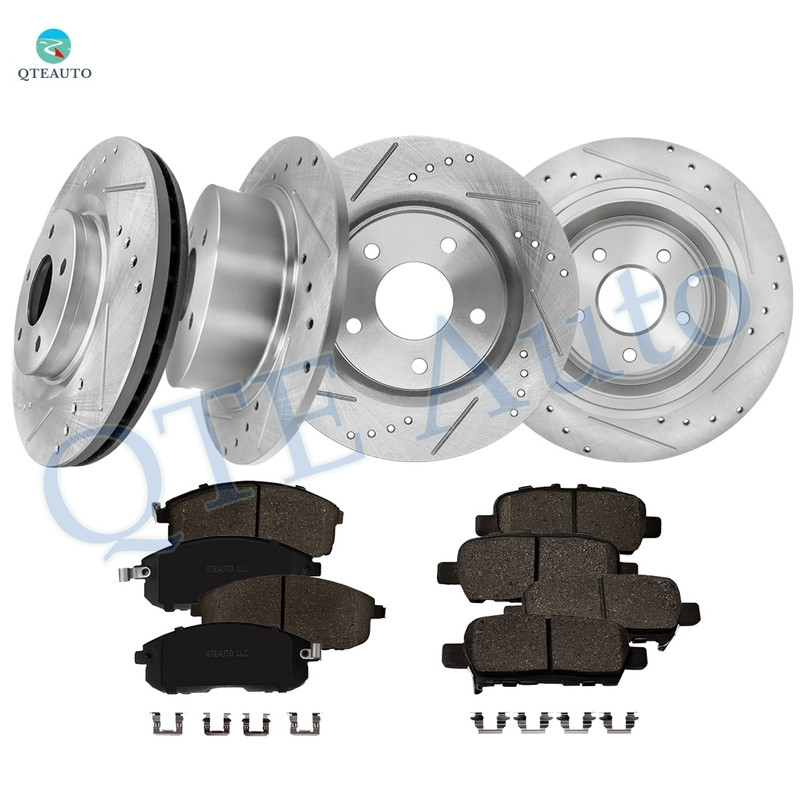 Set of 12 Front 296mm-Rear 291.5mm Drilled Slotted Brake Disc Rotors-Ceramic Brake Pad Kit For 2015-2017 Nissan Juke