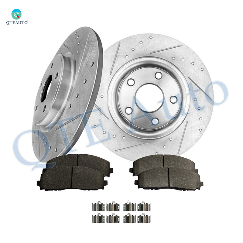 Set of 6 Rear 328mm Drilled Slotted Brake Disc Rotors-Ceramic Brake Pad Kit For 2012-2014 2019 2020 Dodge Journey