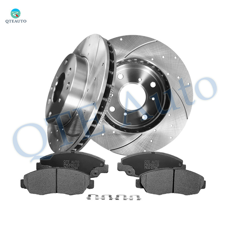 Set of 6 Front 260mm Drilled Slotted Brake Disc Rotors-Ceramic Brake Pad Kit For 1998-2002 Honda Accord L4