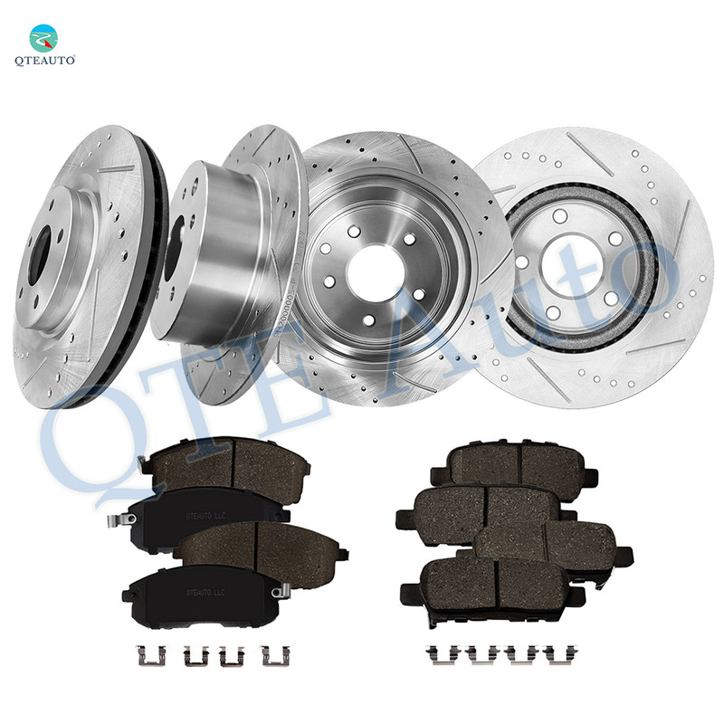 Set of 12 Front 296mm-Rear 291.5mm Drilled Slotted Brake Disc Rotors-Ceramic Brake Pad Kit For 2017-2019 Nissan Sentra
