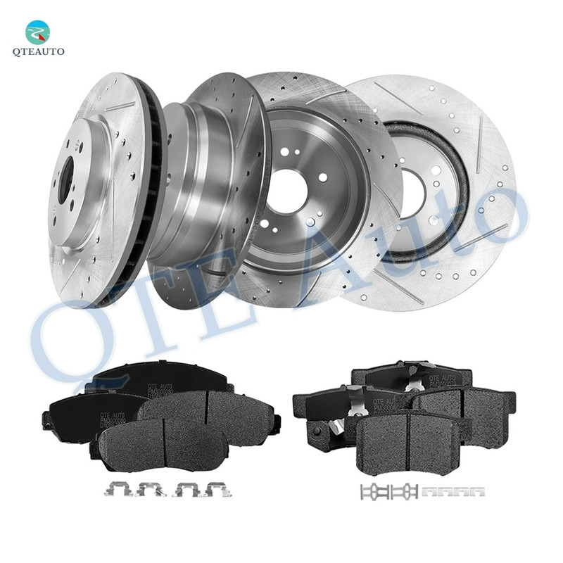 Set of 12 Front 296mm-Rear 305mm Drilled Slotted Brake Disc Rotors-Ceramic Brake Pad Kit For 2014-2016 Honda CR-V