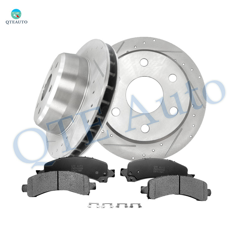 Set of 6 Rear 330.2mm Drilled Slotted Brake Disc Rotors-Ceramic Brake Pad Kit For 2003-2014 Chevrolet Express 1500