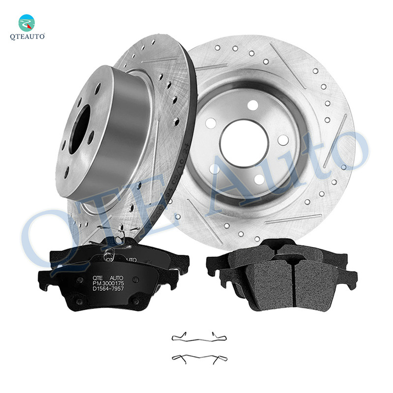 Set of 6 Rear 280mm Drilled Slotted Brake Disc Rotors-Ceramic Brake Pad Kit For 2014-2018 Ford Transit Connect