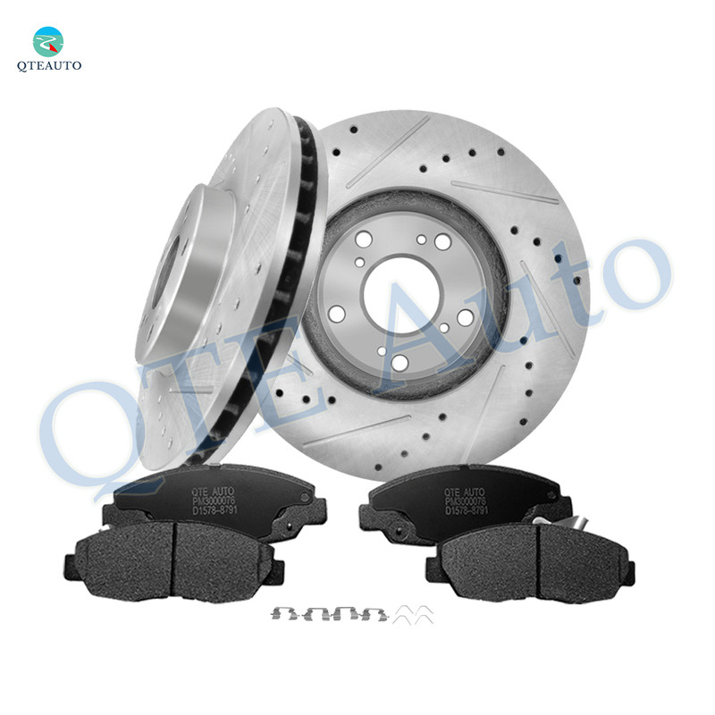 Set of 6 Front 282mm Drilled Slotted Brake Disc Rotors-Ceramic Brake Pad Kit For 1999-2002 Honda Accord