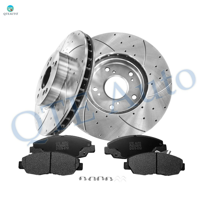 Set of 6 Front 282mm Drilled Slotted Brake Disc Rotors-Ceramic Brake Pad Kit For 1999-2002 Honda Accord