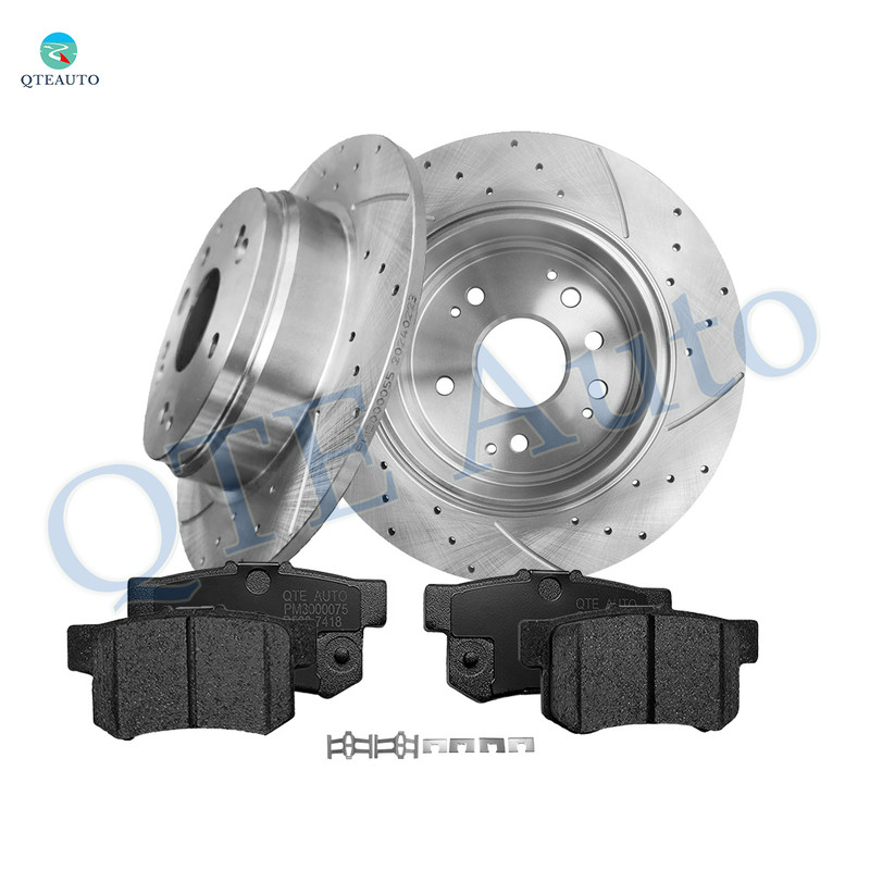 Set of 6 Rear 282mm Drilled Slotted Brake Disc Rotors-Ceramic Brake Pad Kit For 2003-2011 Honda Element