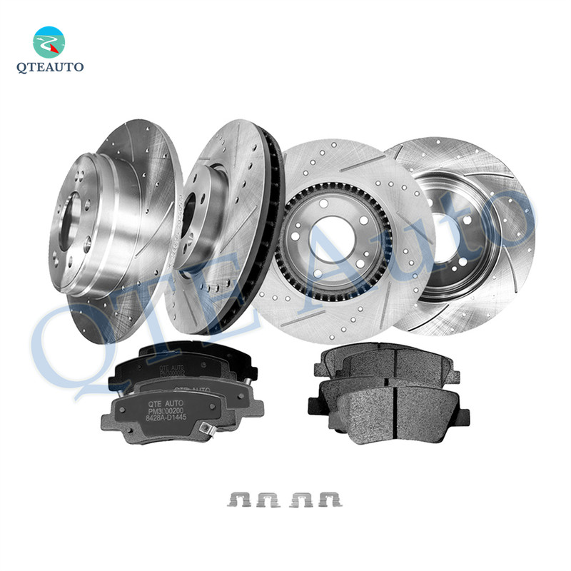 Set of 12 Front 300mm-Rear 284mm Drilled Slotted Brake Disc Rotors-Ceramic Brake Pad Kit For 2011-2015 Hyundai Sonata