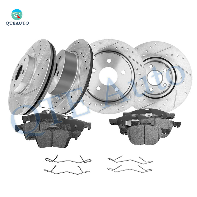 Set of 12 Front 320mm-Rear 280mm Drilled Slotted Brake Disc Rotors-D1563 7947B Ceramic Brake Pad Kit For 2014-2016 Ford Escape