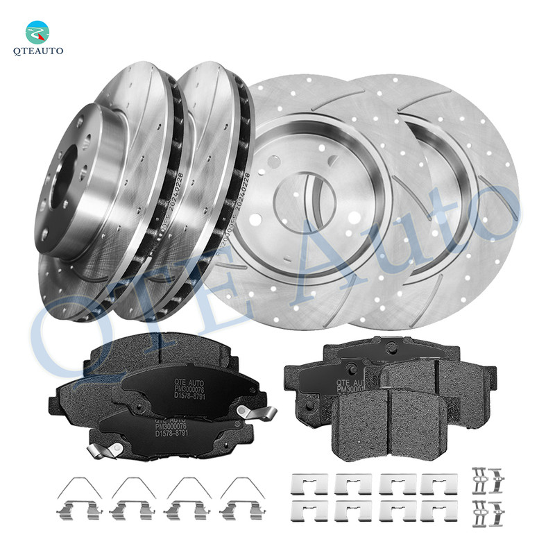 Set of 12 Front-Rear 260mm Drilled Slotted Brake Rotors-Ceramic Brake Pad Kit For 1999-2002 Honda Accord