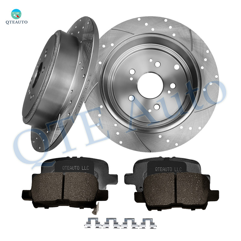 Set of 6 Rear 313mm Drilled Slotted Brake Disc Rotors-Ceramic Brake Pad Kit For 2001-2006 Acura MDX
