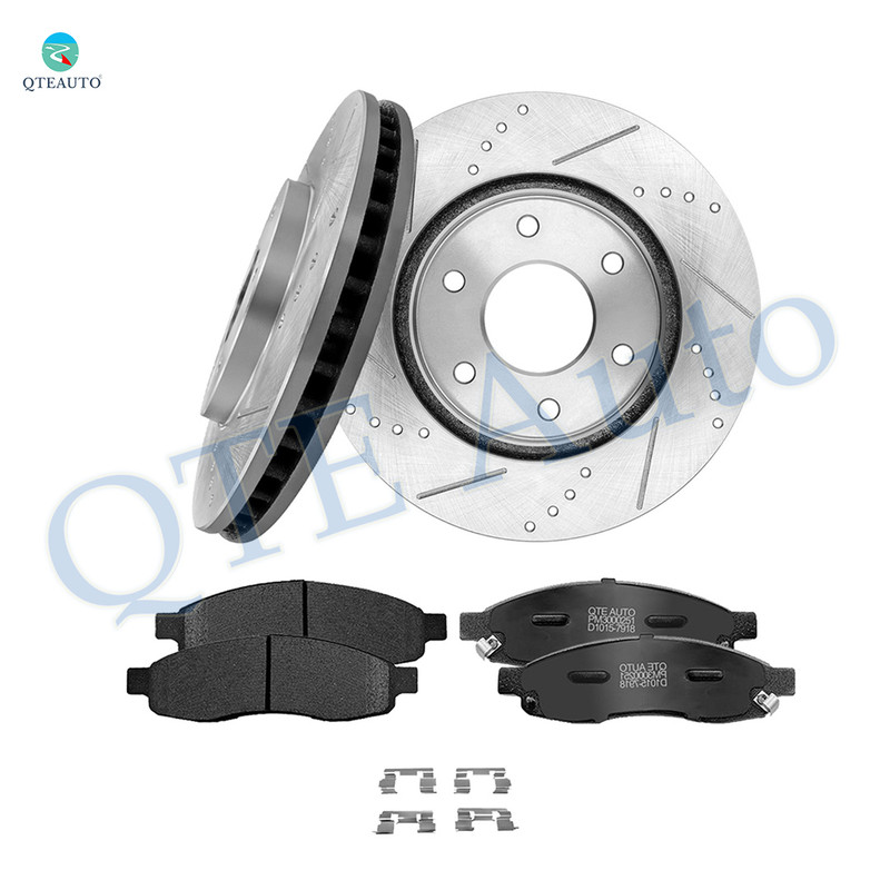 Set of 6 Front 320mm Drilled Slotted Brake Disc Rotors-Ceramic Brake Pad Kit For 2005 Nissan Armada