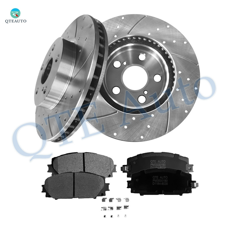 Set of 6 Front 255mm Drilled Slotted Brake Disc Rotors-Ceramic Brake Pad Kit For 2011-2017 Lexus CT200H