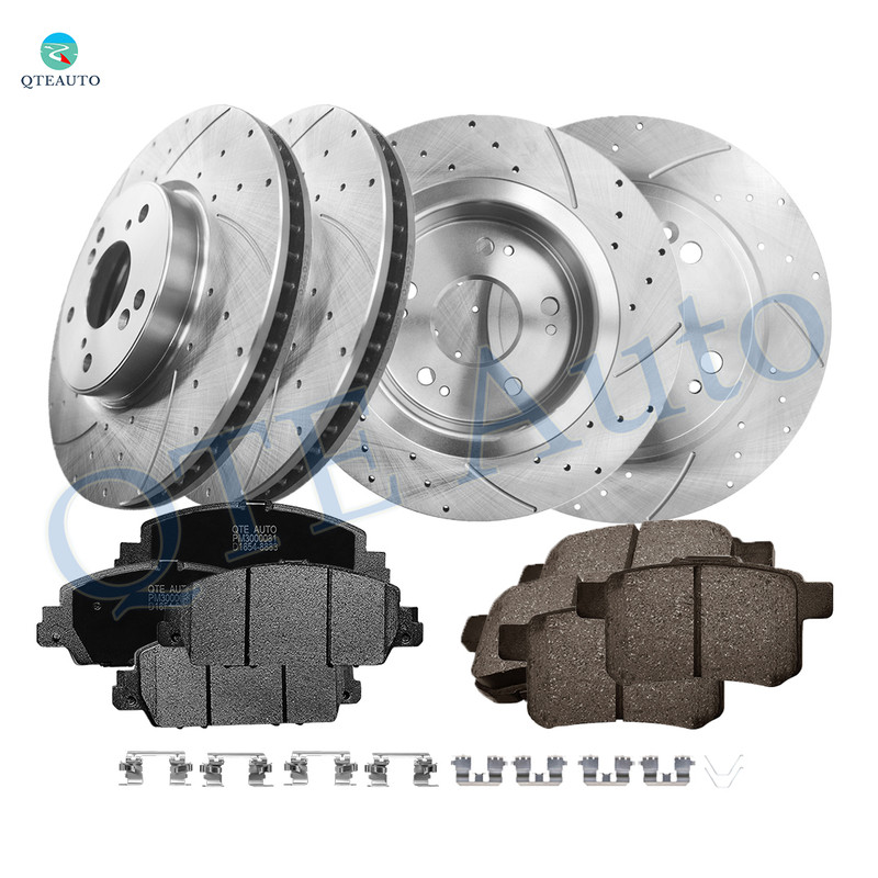 Set of 12 Front 293mm-Rear 282mm Drilled Slotted Brake Rotors-Ceramic Brake Pad Kit For 2013-2017 Honda Accord