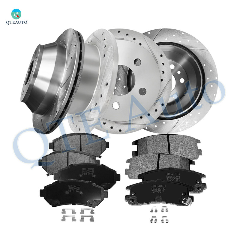 Set of 12 Front 303mm-Rear 278mm Drilled Slotted Brake Disc Rotors-Ceramic Brake Pad Kit For 2000 2004 2005 Chevrolet Impala