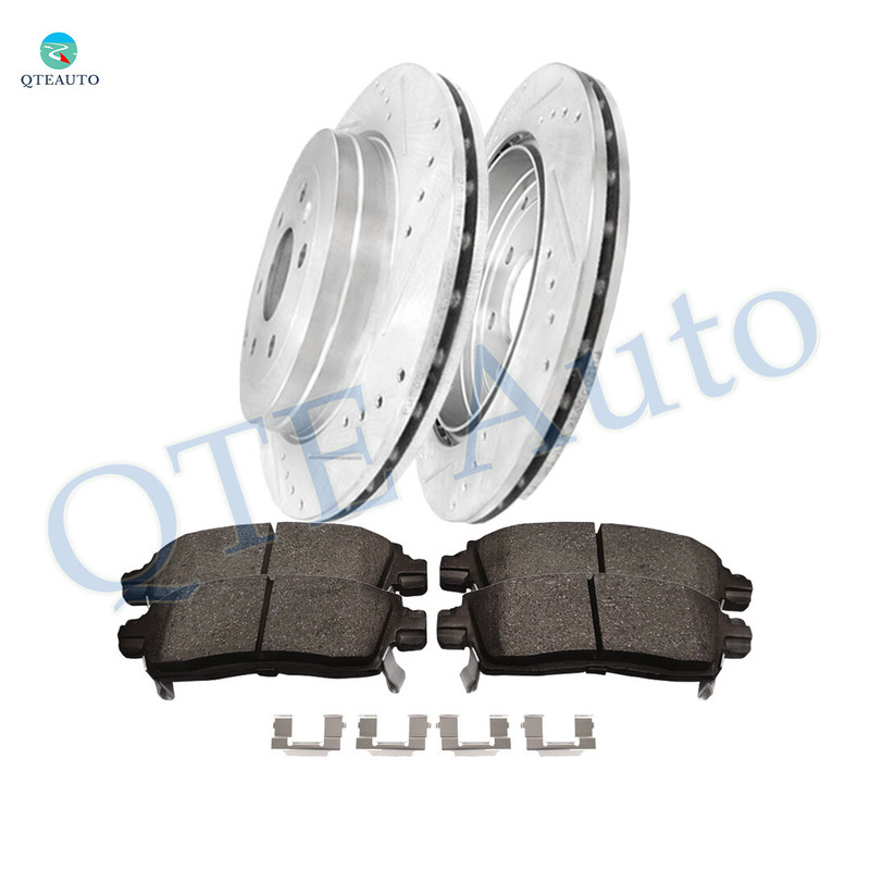 Set of 6 Rear 331mm Drilled Slotted Brake Disc Rotors-Ceramic Brake Pad Kit For 2009-2017 Chevrolet Traverse