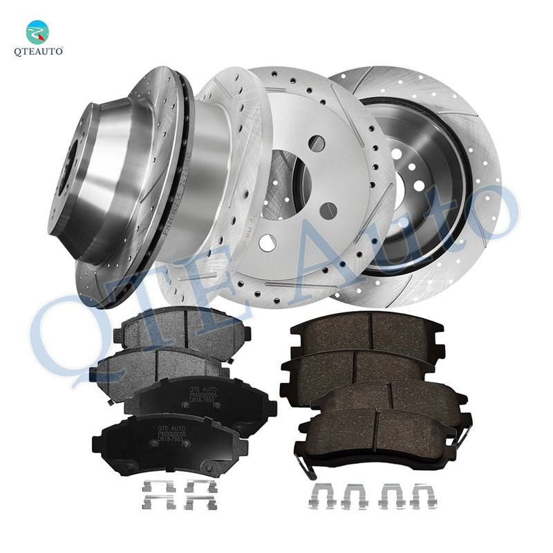 Set of 12 Front 303mm-Rear 278mm Drilled Slotted Brake Disc Rotors-Ceramic Brake Pad Kit For 2001-2005 Chevrolet Impala Front 7693-D818