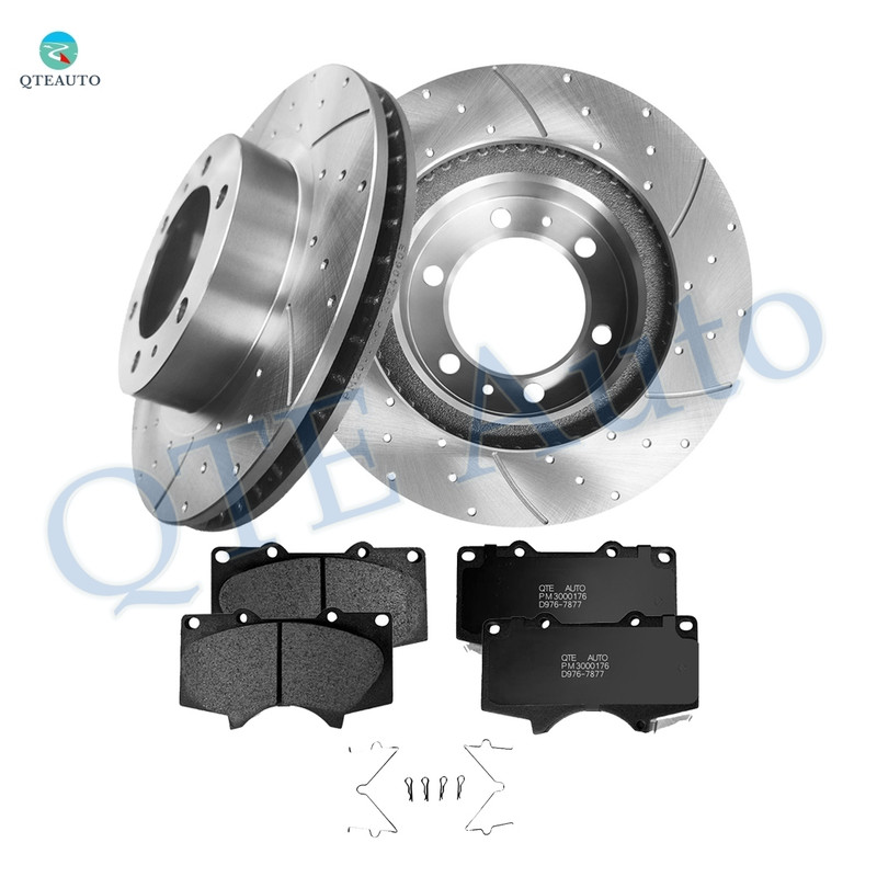 Set of 6 Front 319mm Drilled Slotted Brake Disc Rotors-Ceramic Brake Pad Kit For 2007-2014 Toyota FJ Cruiser