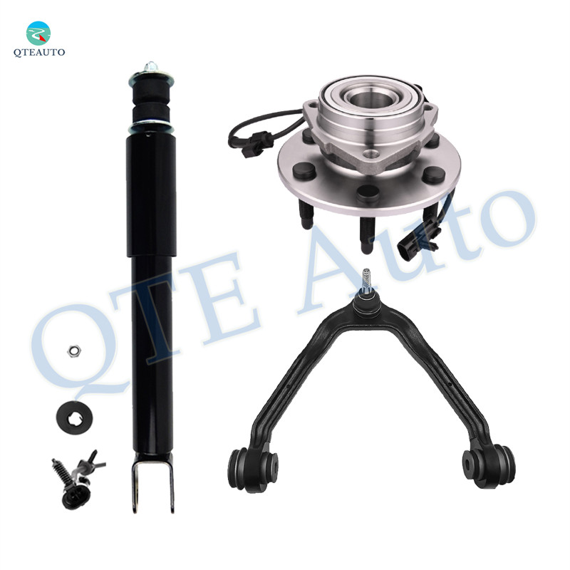 Set of 3 Front Upper Control Arm Ball Joint-Wheel Hub Bearing Assembly-Shock Absorber For 2003-2006 Cadillac Escalade ESV