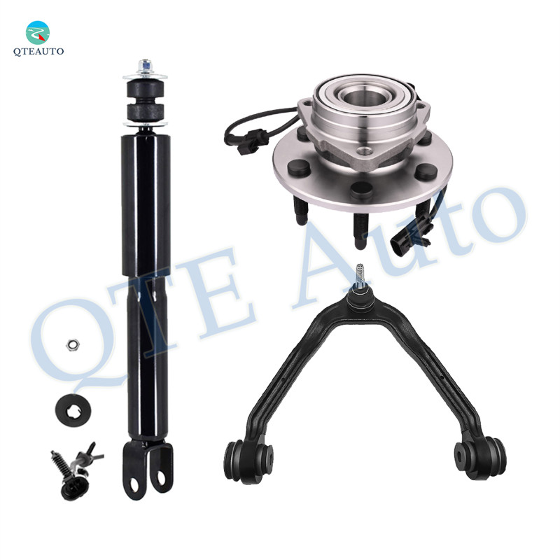 Set of 3 Front Upper Control Arm Ball Joint-Wheel Hub Bearing Assembly-Shock Absorber For 2000-2006 Chevrolet Suburban 1500 4WD Exc. Z55 Autoride Susp.
