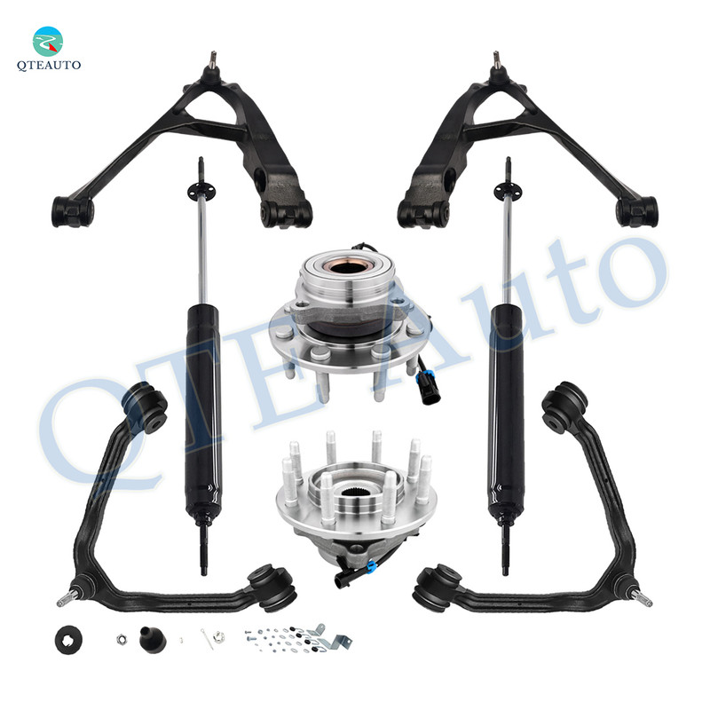 Set of 8 Front Upper and Lower Control Arm Ball Joint-Wheel Hub Bearing Assembly-Steering Damper For 2001-2006 GMC Sierra 1500