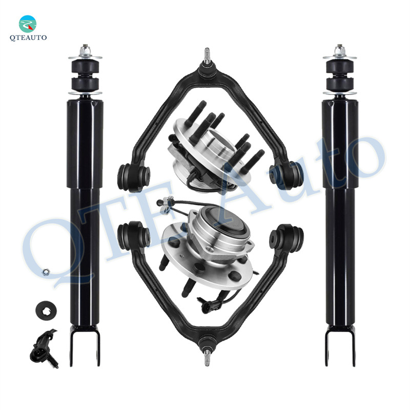 Set of 6 Front Upper Control Arm Ball Joint-Wheel Hub Bearing Assembly-Shock Absorber For 2002-2006 Chevrolet Avalanche 1500 Monotube Performance Upgrade