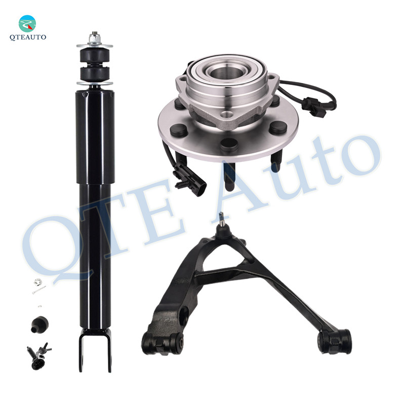 Set of 3 Front Right Lower Control Arm Ball Joint-Wheel Hub Bearing Assembly-Shock Absorber For 2002-2006 Cadillac Escalade EXT Monotube Performance Upgrade