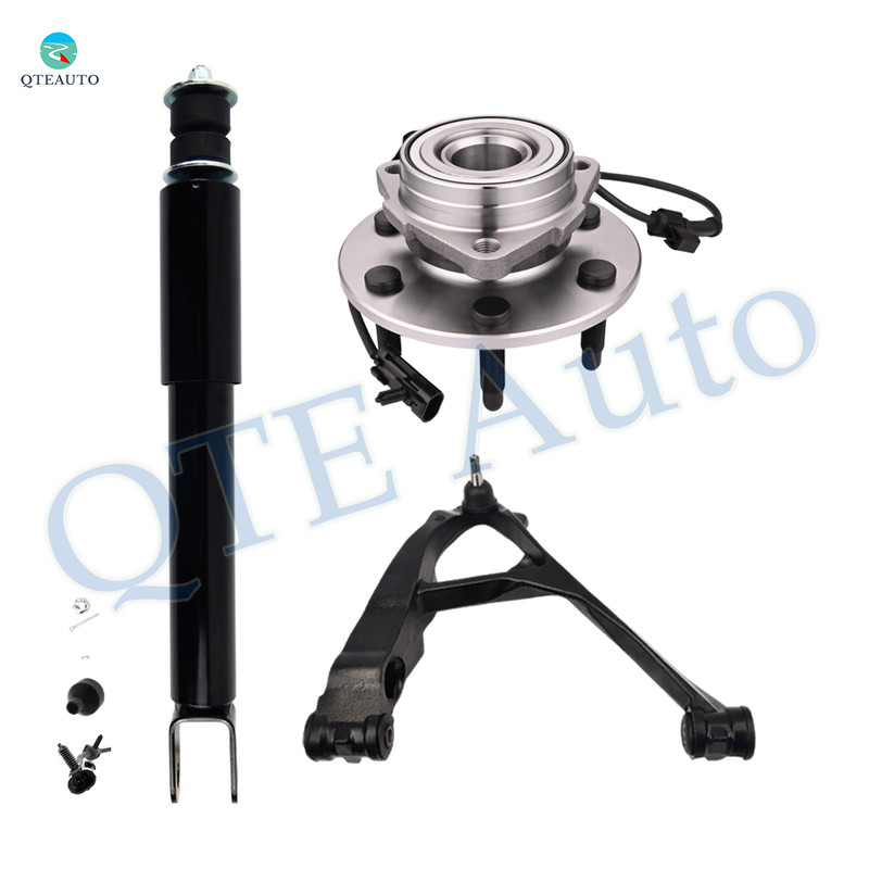 Set of 3 Front Right Lower Control Arm Ball Joint-Wheel Hub Bearing Assembly-Shock Absorber For 2002-2006 Cadillac Escalade EXT
