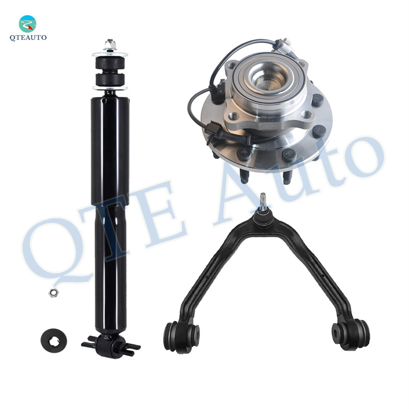 Set of 3 Front Upper Control Arm Ball Joint-Wheel Hub Bearing Assembly-Shock Absorber For 2003-2005 Chevrolet Express 2500 With 8 Stud Hub